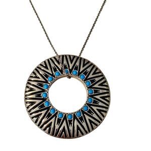 House of Harlow Circle Tribal Pendant Necklace with Turquoise Cabochons
